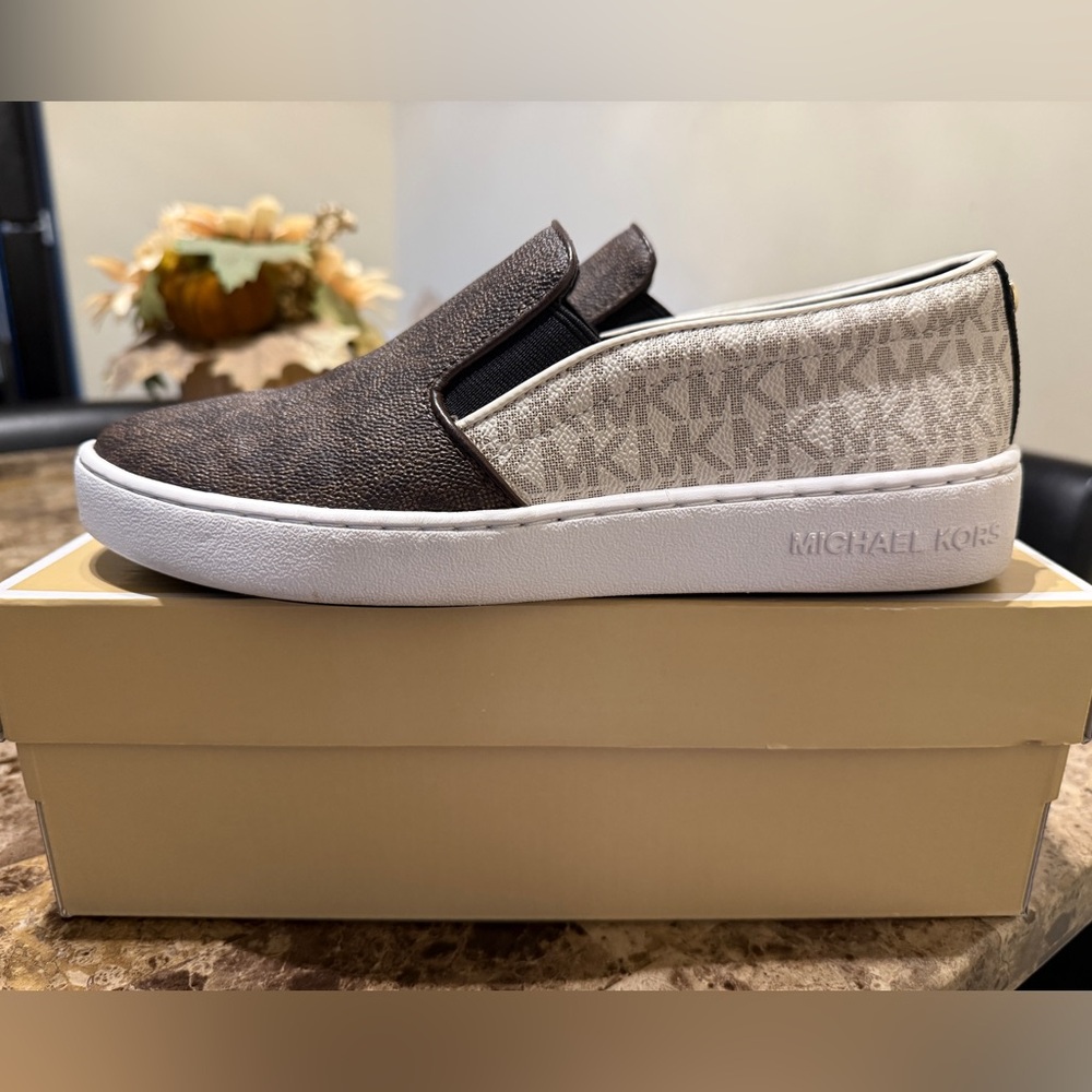 Michael Kors Brown and Cream Slip-On Loafers